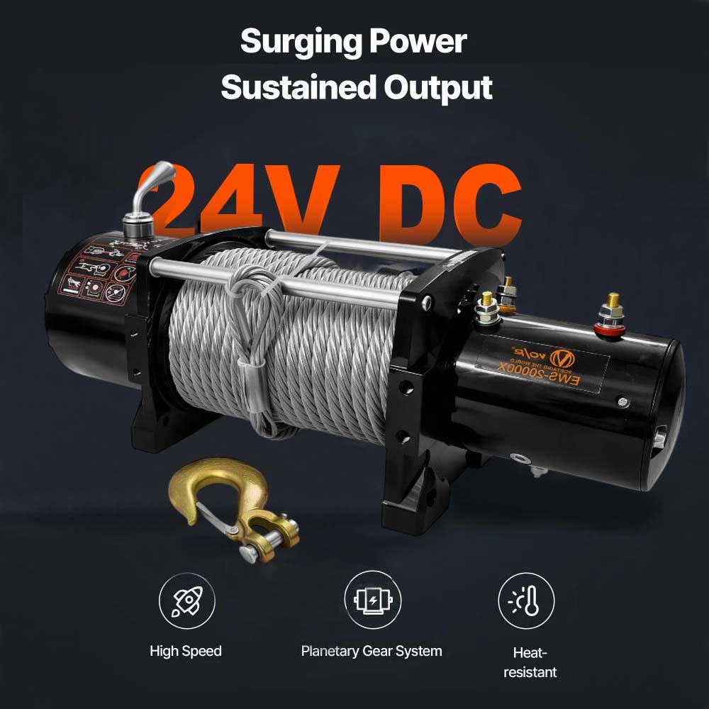 VOLTZ EWS-20000U 24v Electric winch with steel rope (9090kgs) single line, battery-operated Remote control winch Cable (11.5M/26mm) alloy steel
