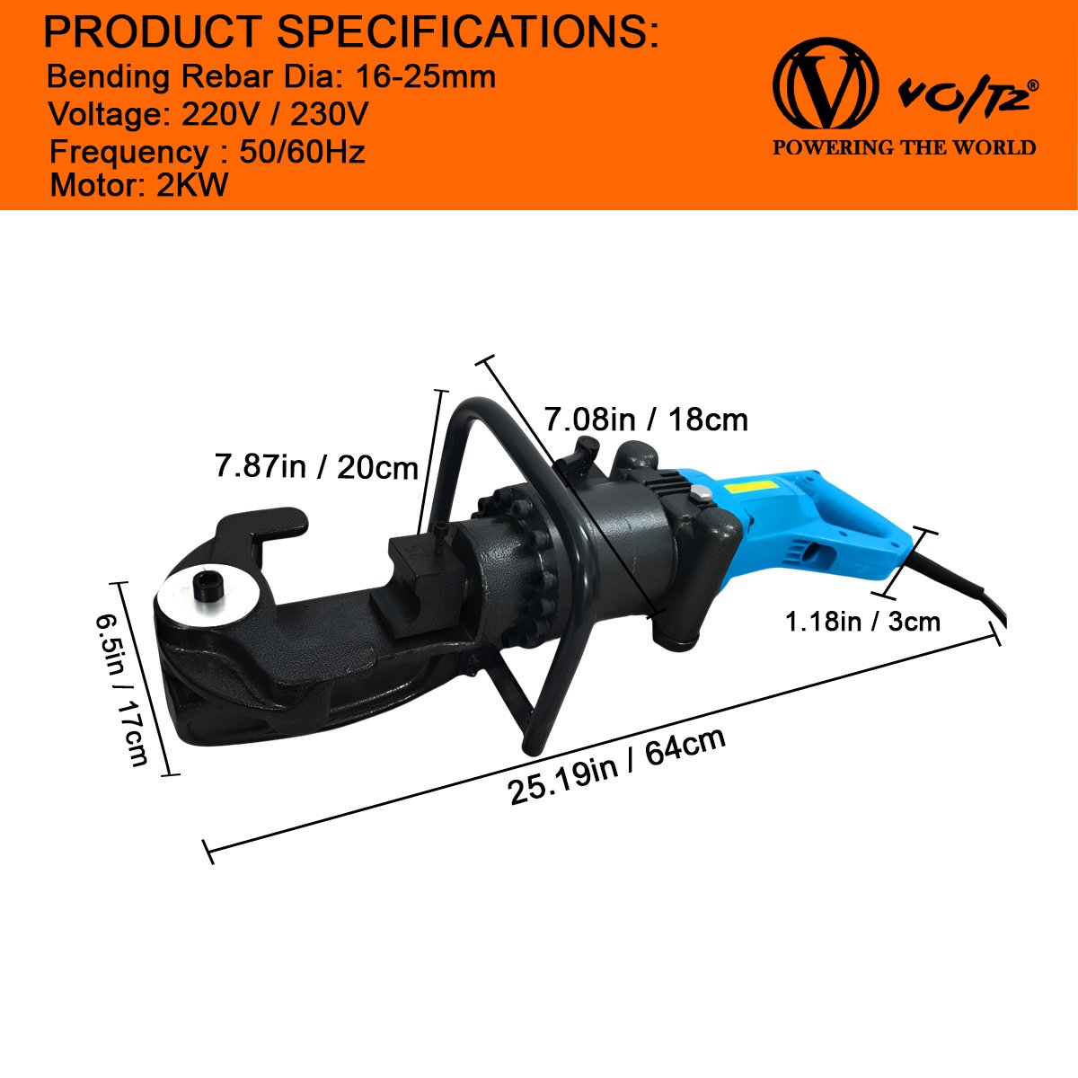 VOLTZ RB-25 Hydraulic Rebar Bender & Straightener 220V 16-25 MM Bar Bending Hand Hold Portable Iron Bar Bending Straight Machine