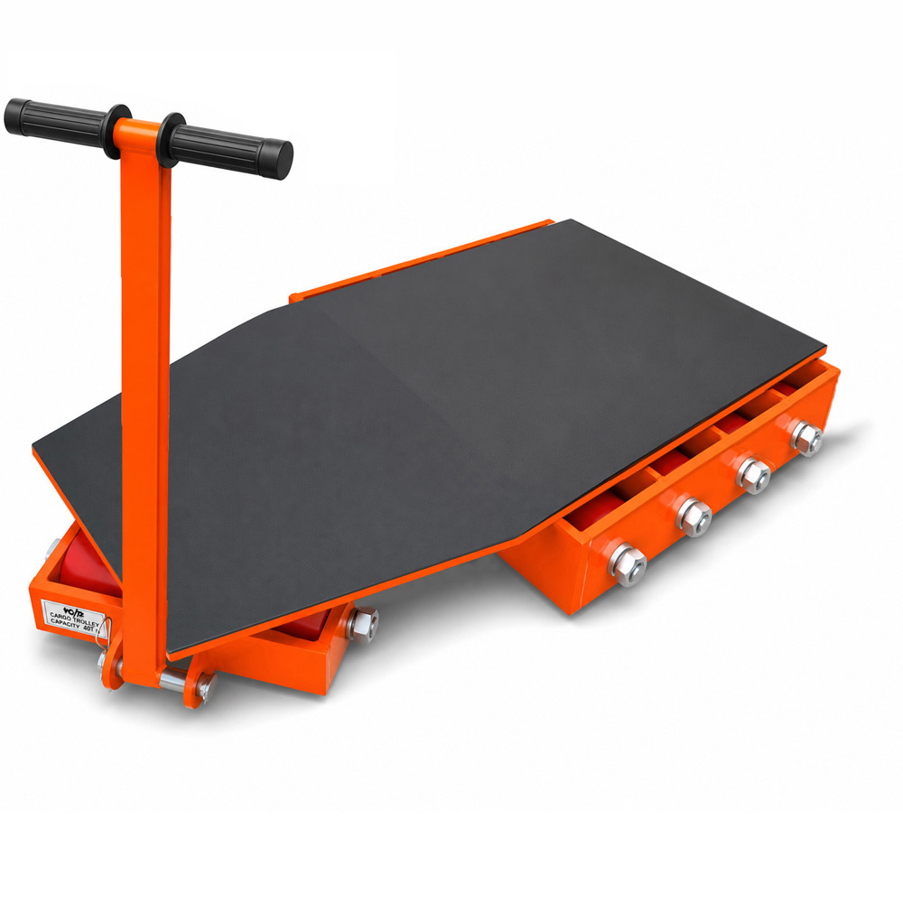 VOLTZ VZ-HCT-40T PU Wheel Cargo Trolley with Handle | 180° Rotation Machine Dolly Skate | 24 PU Roller Cargo Trolley (88,185 lbs Capacity)
