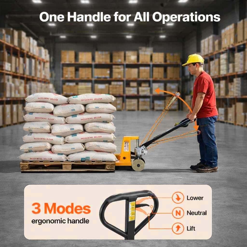 VOLTZ PT-2.5 Ton Hydraulic Hand Pallet Truck 2500kg Lift Height 200mm, Fork Size 1350x540x1200mm Heavy Duty 3 Stage Lever Manual Use for Warehouse, Factory Operations