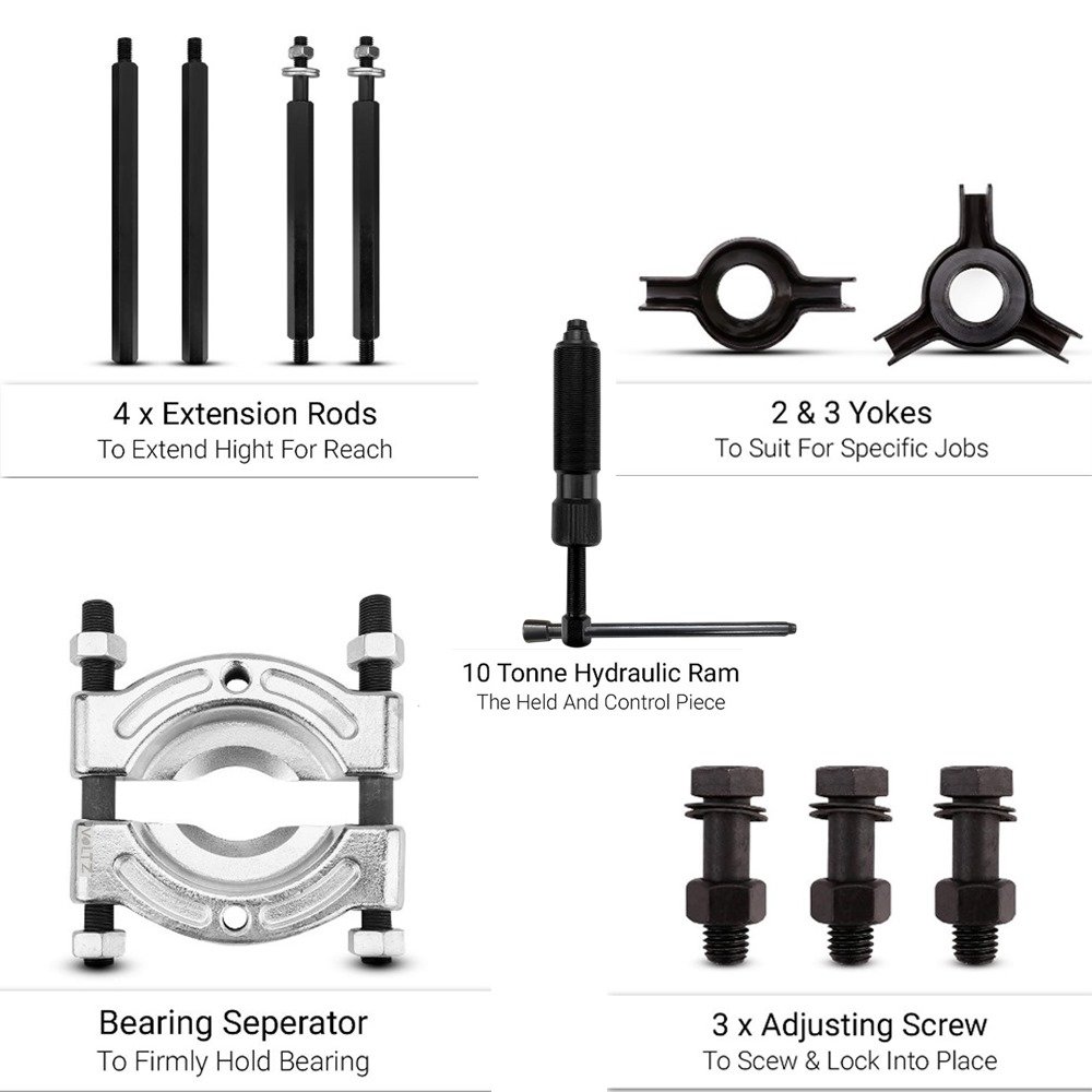VOLTZ VZ-3 & 6" 12 EXTERNAL SET 2 BEARING 8" LEG INTERNAL 1 GEAR IN 4" PULLER HYDRAULIC TOOLS KITS