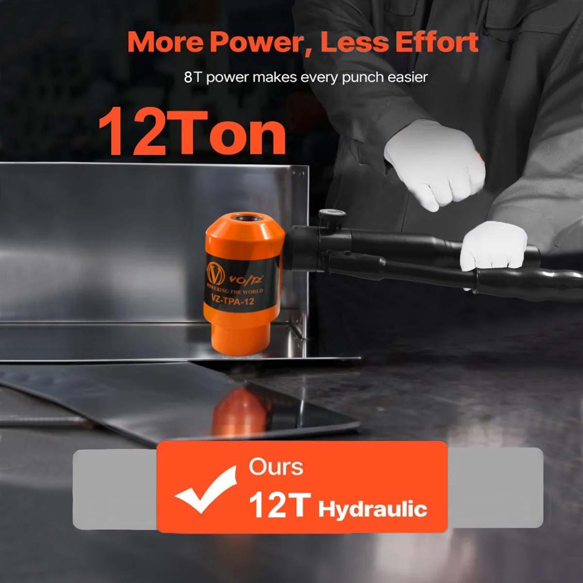 VOLTZ-TPA-12 Hydraulic Knockout Metal Hole Punch Driver Kit Electrical Conduit Hole Cutter Set Metal Sheet Puncher Cutter Dies 1/2 to 4 inch (TPA-12 Orange)