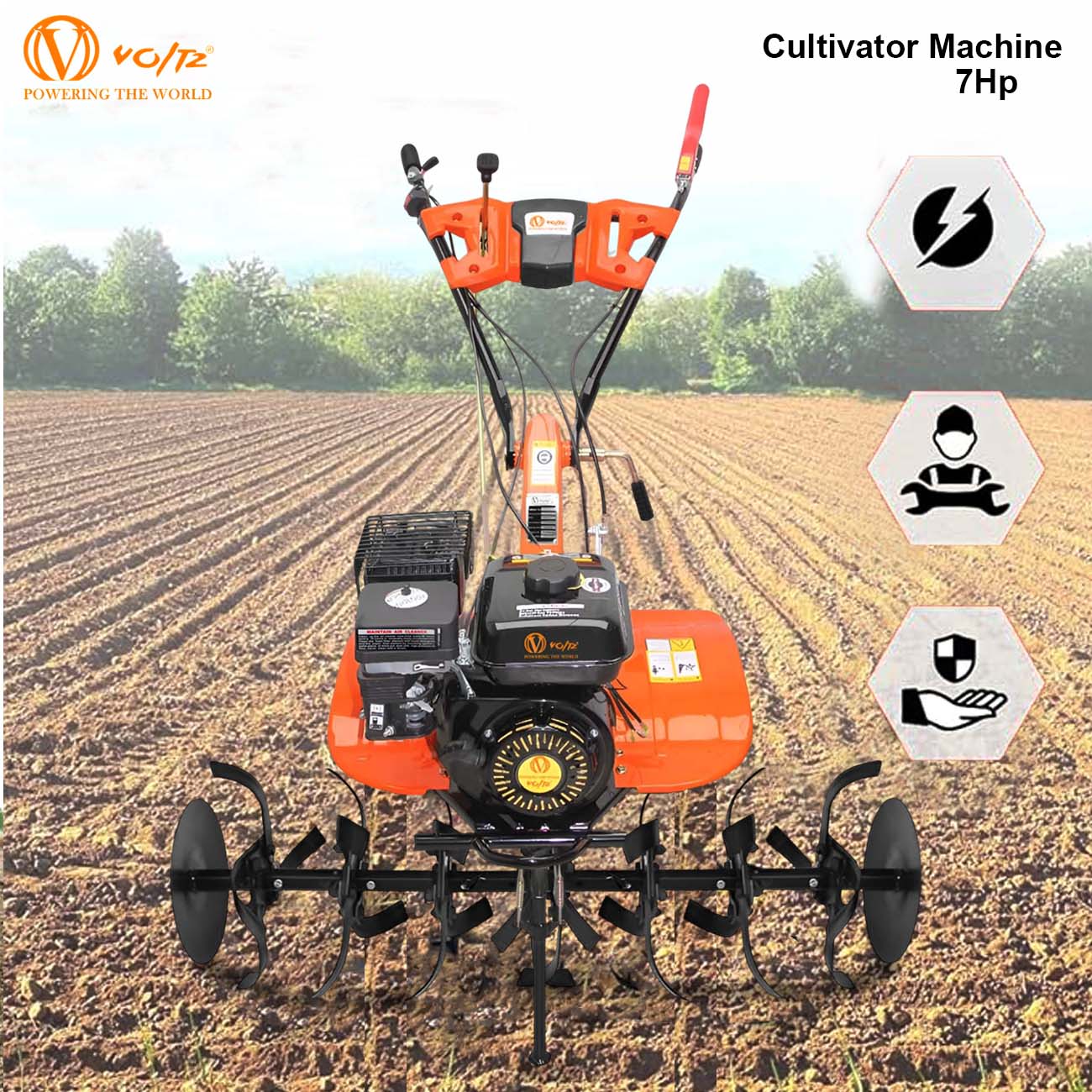 VOLTZ 4 Stroke Agriculture Cultivator VPX-1000 Heavy Duty 7Hp Petrol Engine with High Metal 32 Blades set 3600Rpm Mini Rotavator, Tiller, Weeder Ideal for All Types of Agriculture Crops