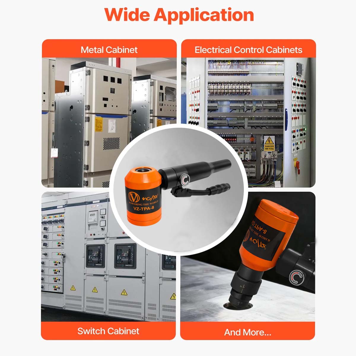 VOLTZ TPA-8 Hydraulic Knockout Metal Hole Punch Driver Kit Electrical Conduit Hole Cutter Set Metal Sheet Puncher Cutter Dies  1/2 to 2 inch (TPA-8 Orange)