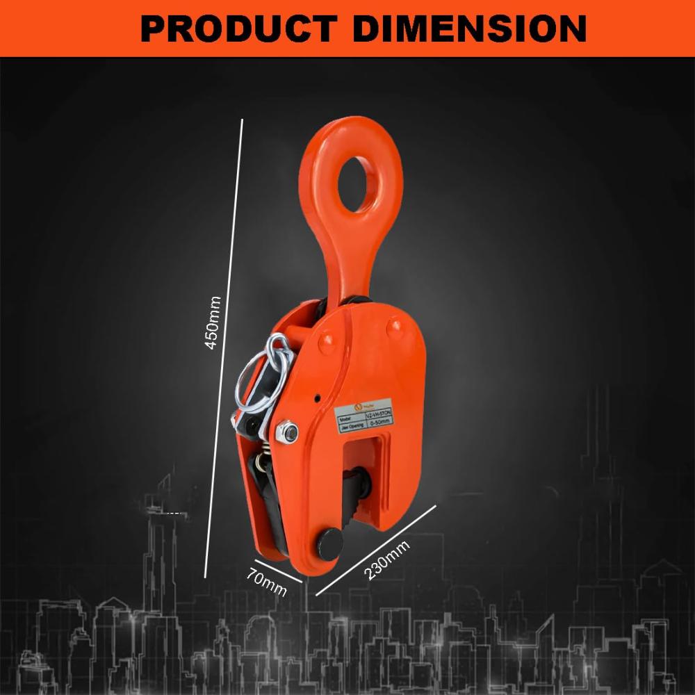 VOLTZ VZ-VH-5Ton Plate Lifting Clamps 0-50mm Jaw Opening, 11000lbs Plate Clamp, 5T Vertical Lifting Hooks for lifting steel plates, Jaw Opening up to 2 inch Welding clamps, for Lifting and Building
