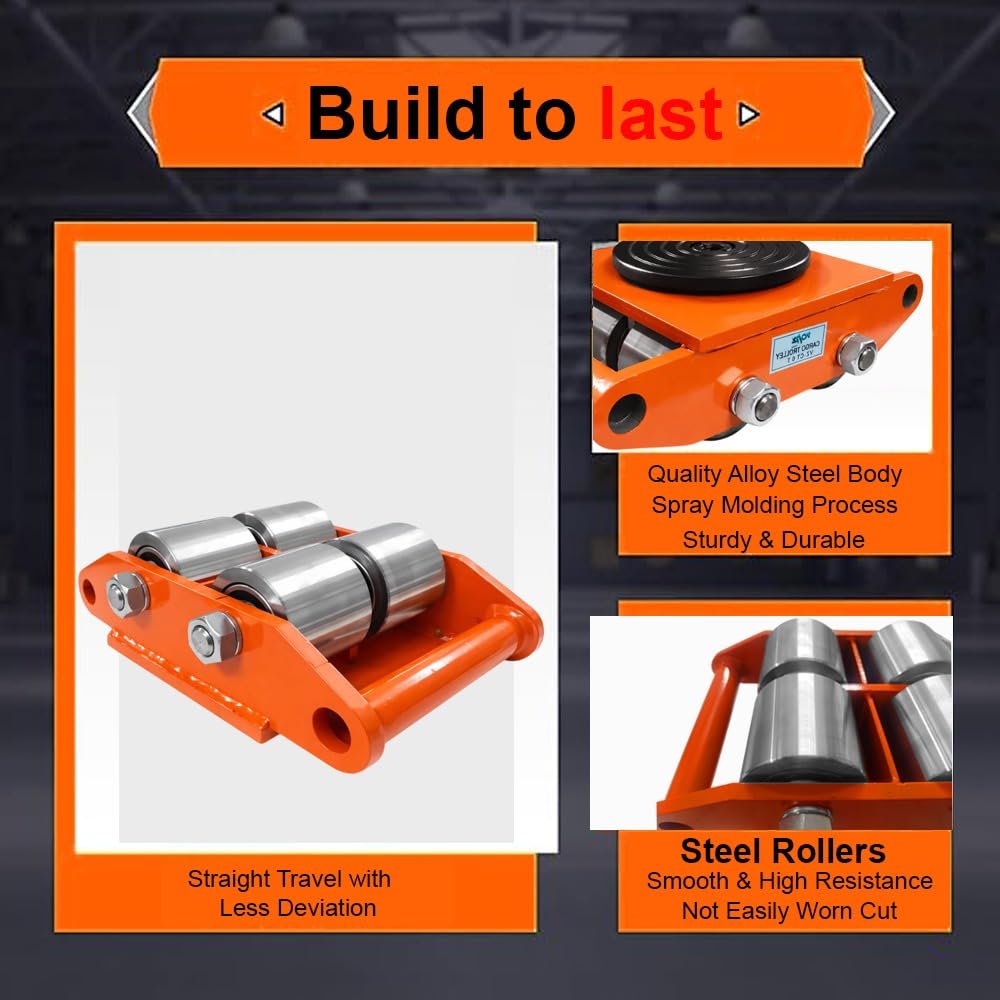 VOLTZ 6 Ton Steel Wheel Cargo trolley | 360° Rotation Machine Dolly Skate | 4 Steel Roller Cargo Trolley (13200 lbs Capacity) Steel wheel