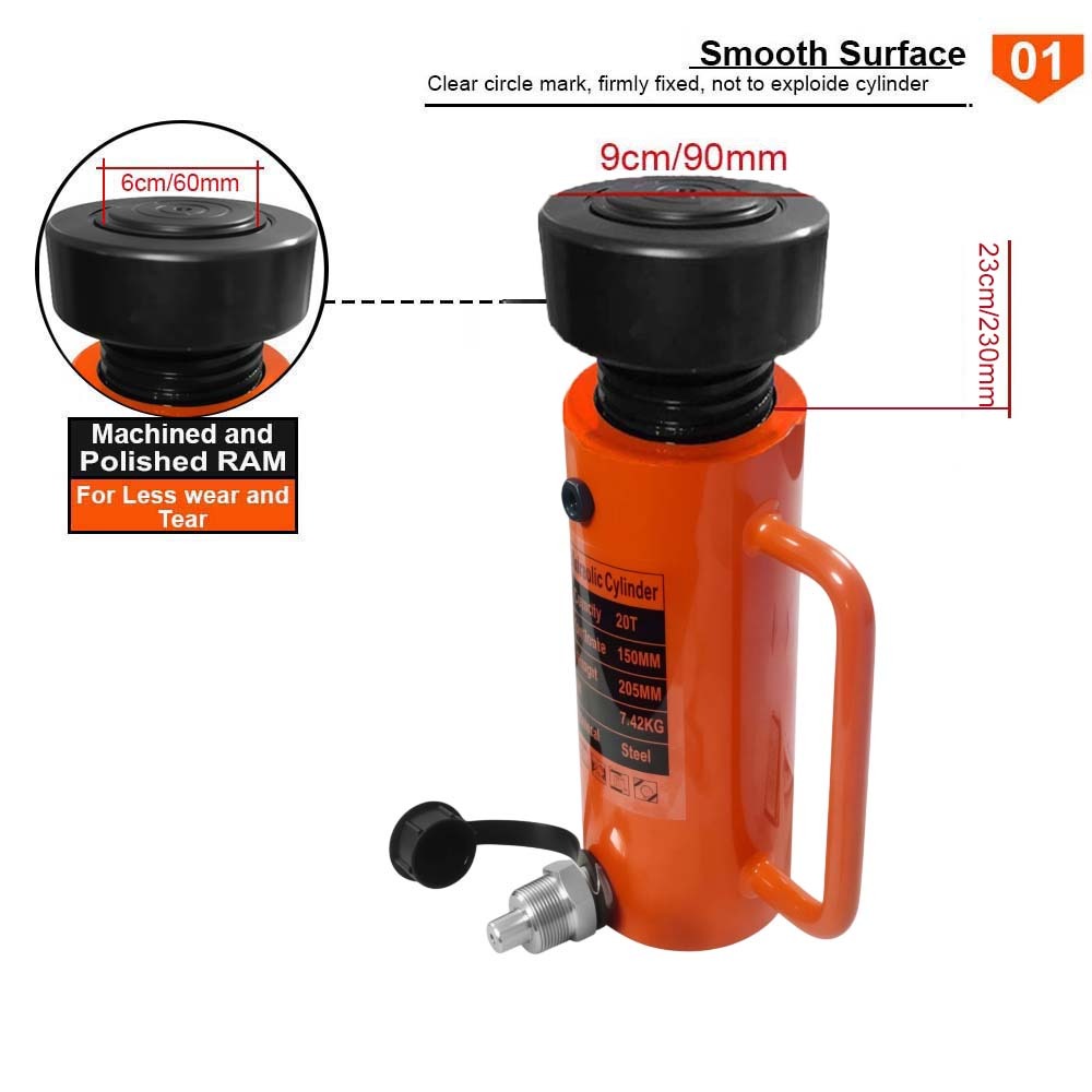 VOLTZ VZ-SN-20150 Hydraulic Lifting Jack with CP-700 Hydraulic Pump Single Acting Lock Nut lifting Stroke 150MM Lift Cylinder Jack Solid 20TON (6inch)