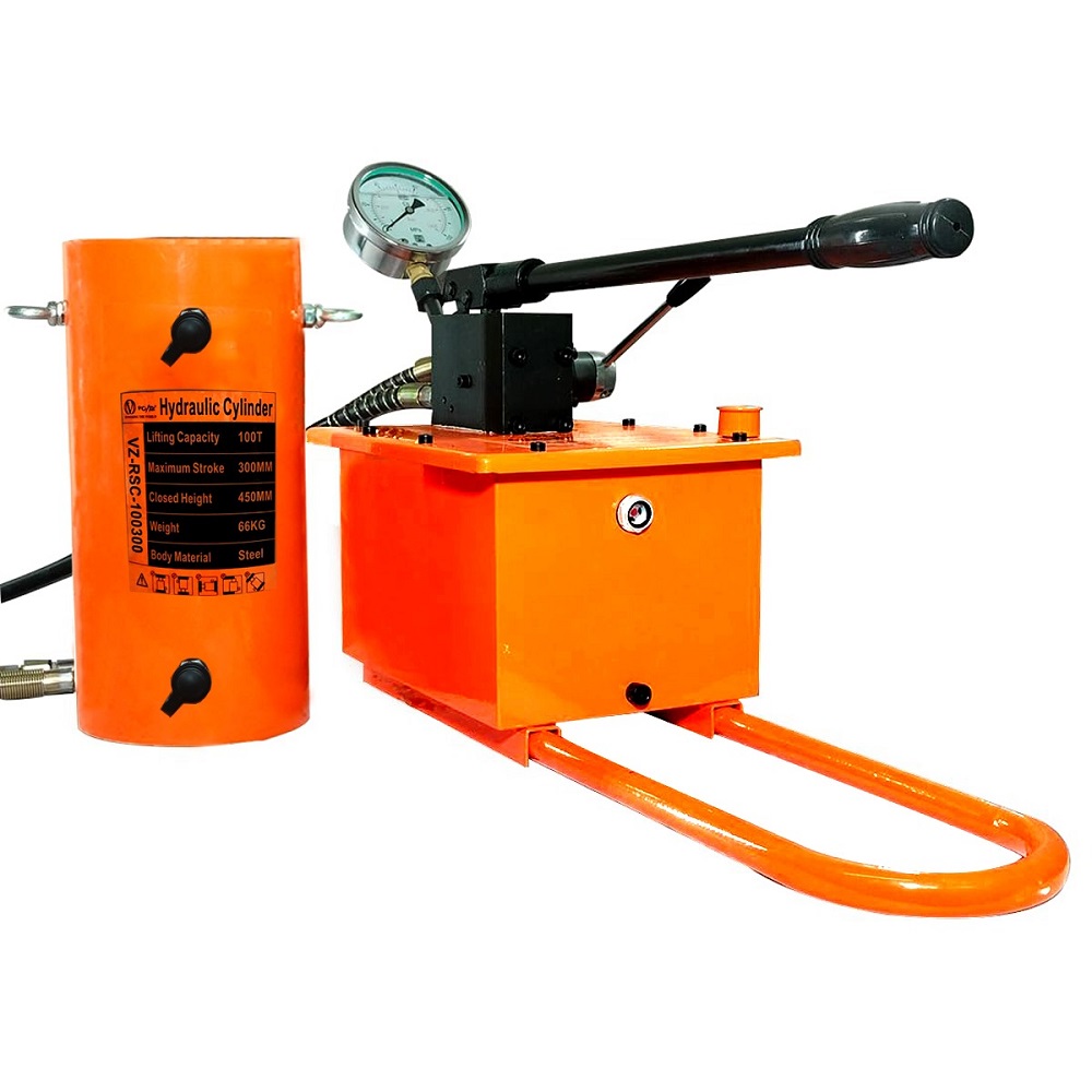 VOLTZ VZ-RSC-100300 Hydraulic Lifting Jack with CP-150s Hydraulic Pump Double Acting Ram 300mm Lifting Hydraulic Cylinder Jack Solid with Hand Pump 100 TON