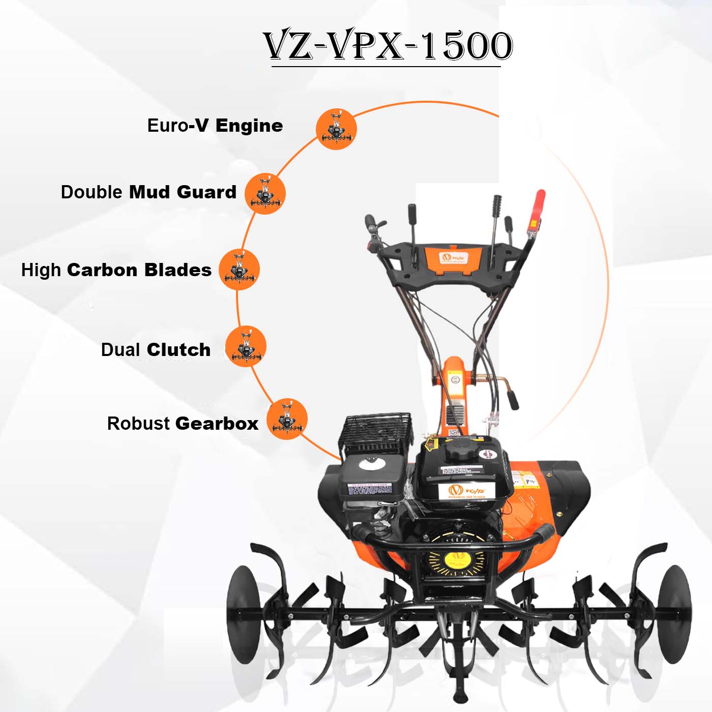 VOLTZ Agriculture Cultivator VPX-1500 Heavy Duty 8Hp Petrol Engine with High Metal 32 Blades Set 3600 RPM, 750ml/hr  Mini Rotavator, Tiller, Weeder Ideal for All Types of Agriculture Crops Machine