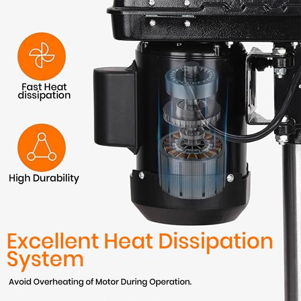 VOLTZ VZ-DP13 1.6-Amp 8-Inch 5-Speed Cast Iron Benchtop Drill Press for wood working with Led Light,Black/Orange(350w)