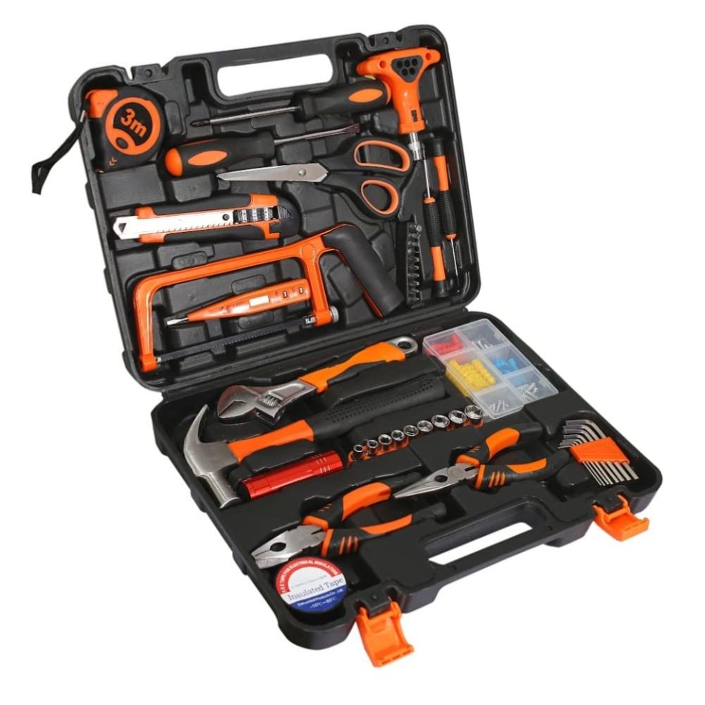 VOLTZ VZ-TK-104 pcs,Basic Tool Kit for Home with Plastic Toolbox Storage Case, Home Tool Set for DIY & General Household Purpose Tool Set