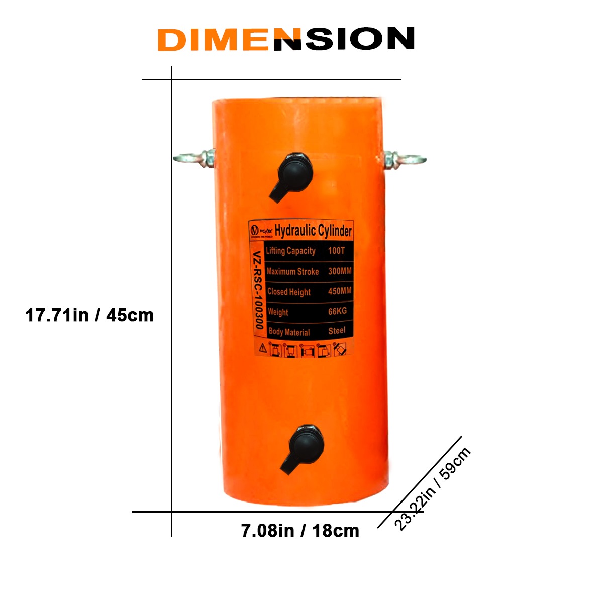 VOLTZ VZ-RSC-100300 Hydraulic Lifting Jack with CP-150s Hydraulic Pump Double Acting Ram 300mm Lifting Hydraulic Cylinder Jack Solid with Hand Pump 100 TON