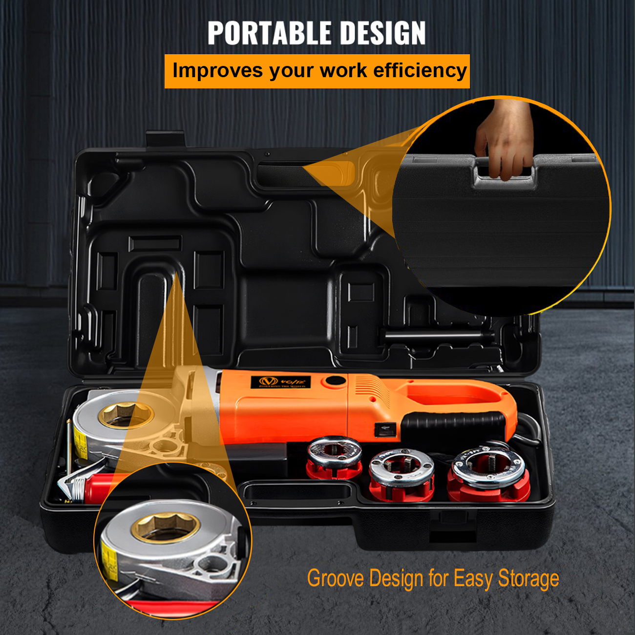 VOLTZ VZ-PMT-2300-1 Electric Pipe Threader Upgraded Pipe Threading Machine Uses Pure Copper Motor 2300W Portable Handheld NPT Threader Kit with 4 HSS Dies (1/2”-1-1/4”)