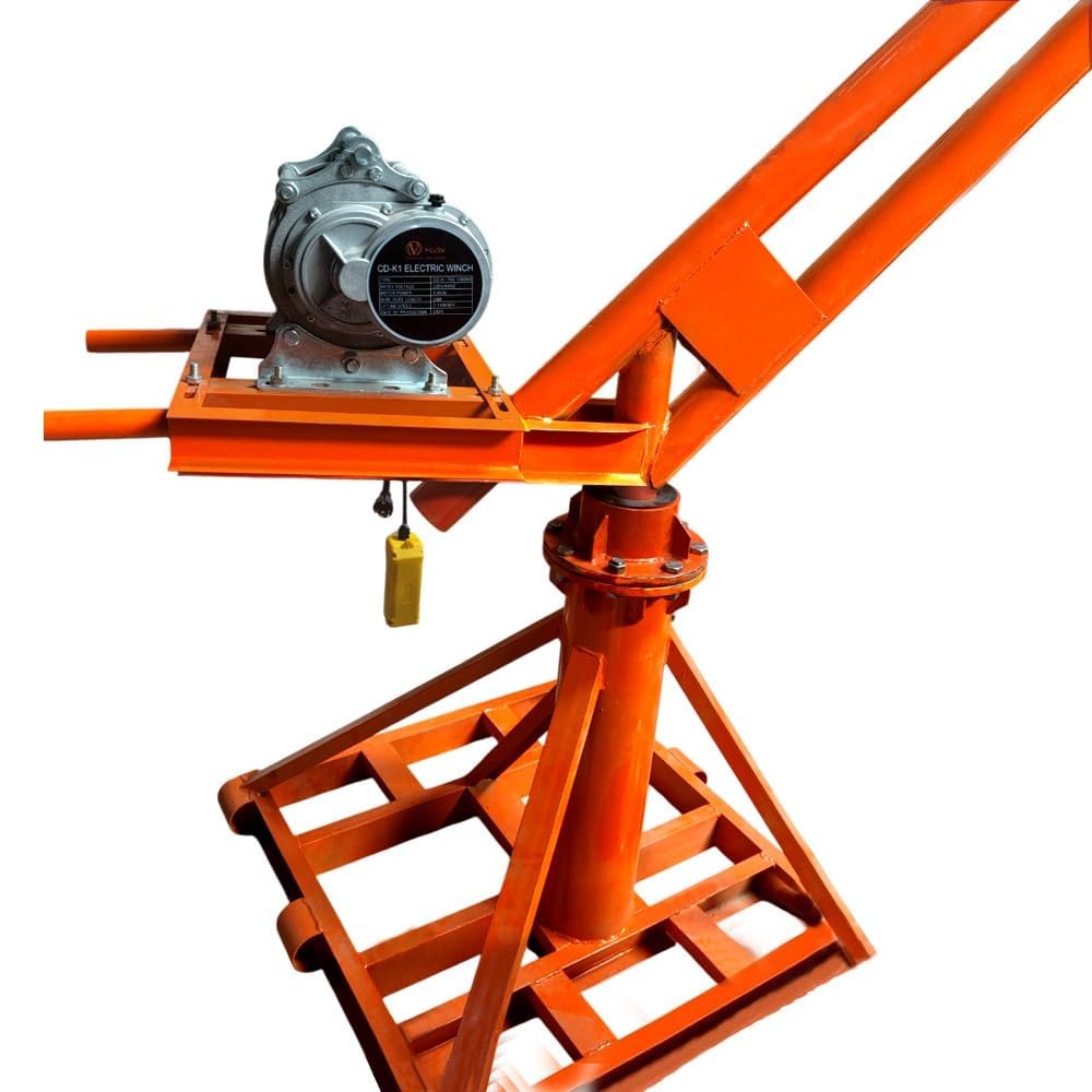 VOLTZ 1000kg Monkey Crane Capacity 360° Mini Crane With 500kg-1000kg Electric Winch Copper Winding Motor, 30 Meter Wire Rope 8mm High Speed Electric Winch