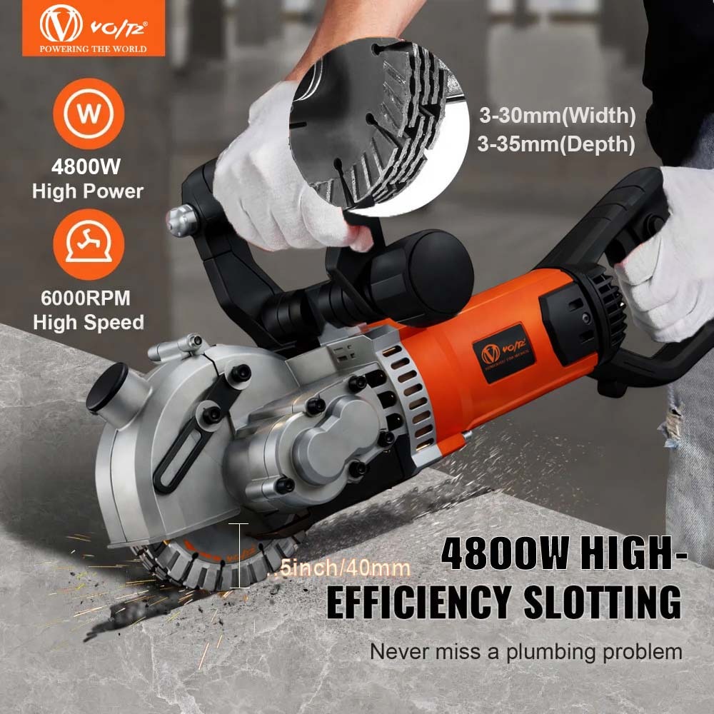 VOLTZ 125 Wall Chaser 4200W Groove Cutting Machine Wall Groove Slotting Machine Electric Brick Wall Chaser for Brick Granite Marble Concrete Cutter Notcher Groover 220V
