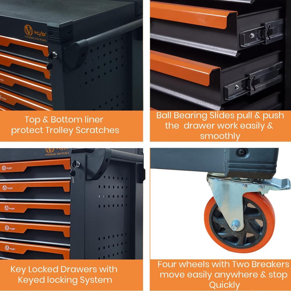 VOLTZ VZ-KY07B  7 Drawer Roller Tool Cabinet | Heavy Duty Tools Trolley Portable (Black)