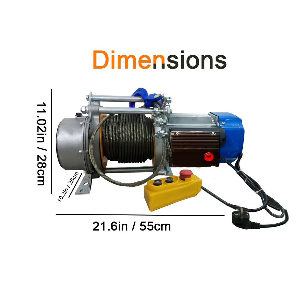 VOLTZ CD-K1-1500KG 30Mtr Material Lifting Electric Winch Heavy Duty Winch with 8mm wire rope Industrial Use Remote Control Electric Winch (750Kg-1500Kg)