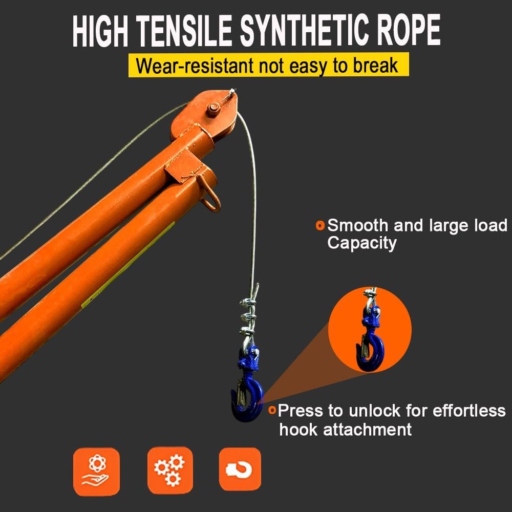VOLTZ 1000kg Monkey Crane Capacity 360° Mini Crane With 500kg-1000kg Electric Winch Copper Winding Motor, 30 Meter Wire Rope 8mm High Speed Electric Winch