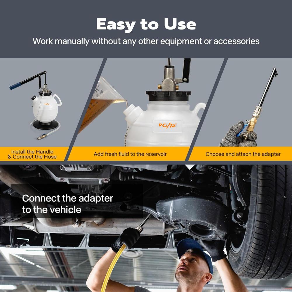 VOLTZ VZ-9023 7.5L Pneumatic brake fluid bleeder kit ATF Oil Change Tool Manual ATF Refill System Dispenser Auto Transmission Fluid Oil and Liquid Filler Pump Kit with ATF Filler Adapters