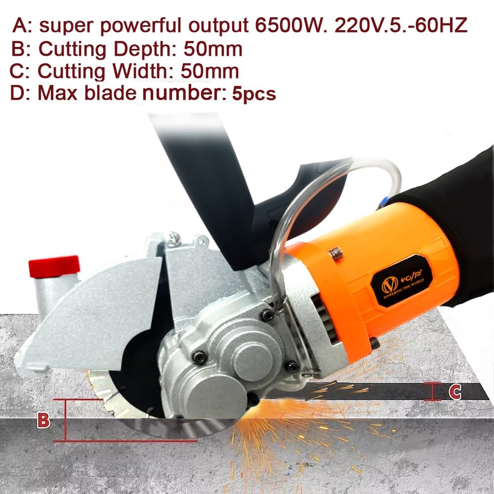 VOLTZ BWC-156 Brushless Wall chaser machine 6500W with 2 Blade groove cutting machine slotting electric wall chaser 220V, 6300 RPM marble concrete cutter Machine