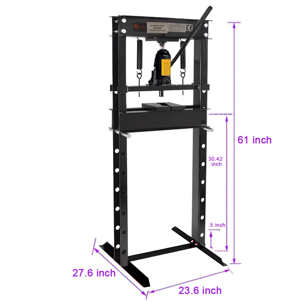 VOLTZ  20 Ton Hydraulic Shop Press Floor Press H Frame Load capacity 20Ton Hydraulic Shop Press machine Overall height: 61"