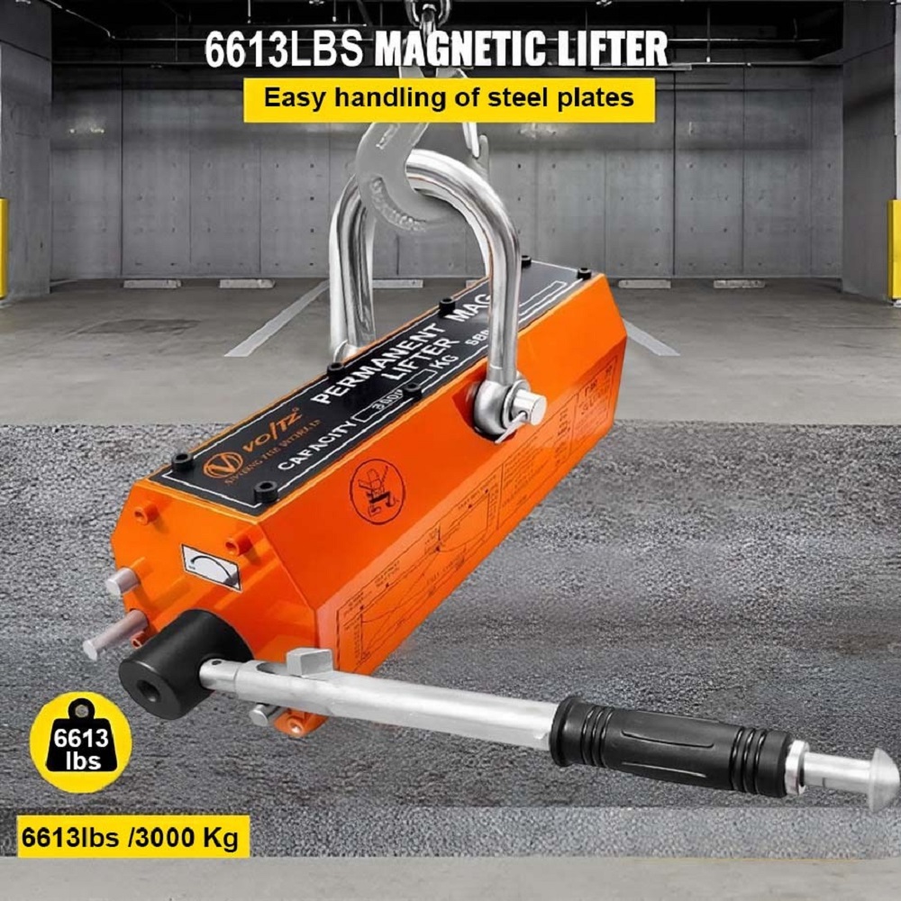 VOLTZ VZ-MPL-3Ton Permanent Magnetic Lifter (3000kg) Metal Plate and Cylinder Magnetic Lifting Crane Hoist Heavy Duty with Safety Lock Industrial Use
