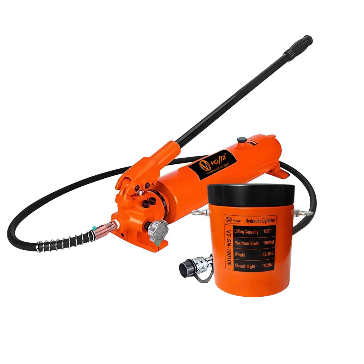 VOLTZ VZ-SN-100100 Hydraulic Lifting Jack with CP-700A Hydraulic Pump Single Acting Lock Nut lifting Stroke 100MM Lift Cylinder Jack Solid 100TON (4inch)