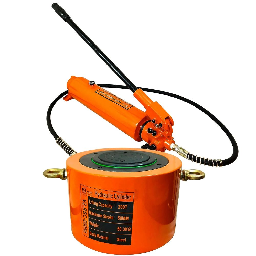 VOLTZ VZ-RSC-20050 Hydraulic Lifting Jack with CP 700A Hydraulic Pump Single Acting Ram 50mm Lifting Hydraulic Cylinder Jack Solid with Hand Pump 200 TON