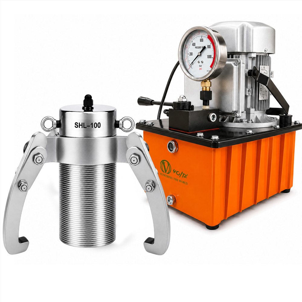 VOLTZ SHL-100 Ton Hydraulic Puller Kit with Electric Hydraulic Hand Pump | Model VZ-SHL-100T + VZ-HB-75