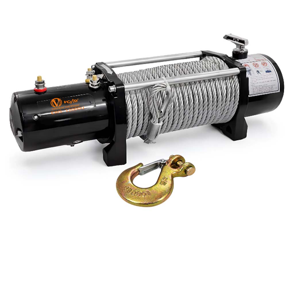 VOLTZ EWS-12000U 12V/24V Electric winch with steel rope (5443kg) single line, battery-operated Remote control winch Cable (27M/9.5mm) alloy steel