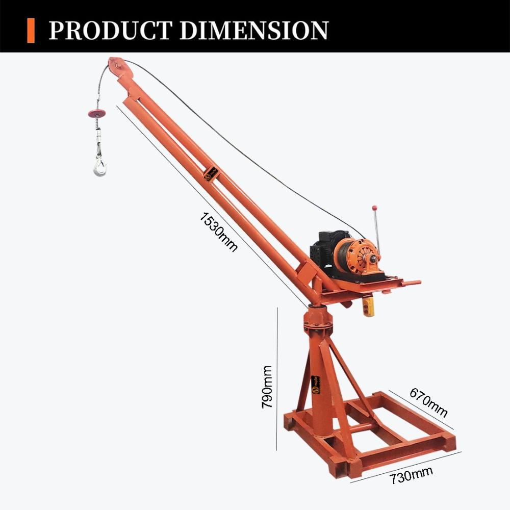 VOLTZ  500kg Monkey Crane Capacity 360° Mini Crane With 1000kg Electric Winch Clutch Winch 4 HP Copper Winding Motor, 50 Meter Wire Rope
