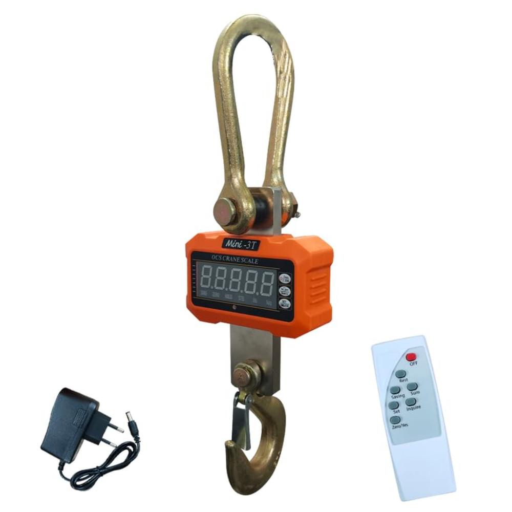 VOLTZ 3 Ton Mini Crane Scale, Hanging Scale Industrial Light Duty, Digital Crane Scale with Remote Control, Hardened Nylon case & LED Screen, 6600 lbs/3000 kg,High Precision for Construction