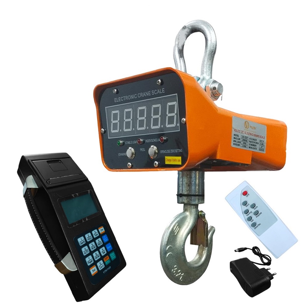 VOLTZ VZ-CS 2 Ton Digital Scale With YTK-1100 Handheld Data Printing Instrument 4400lb/2000Kg Digital Hanging Scale Industrial Heavy Duty Crane Scale with Remote Control