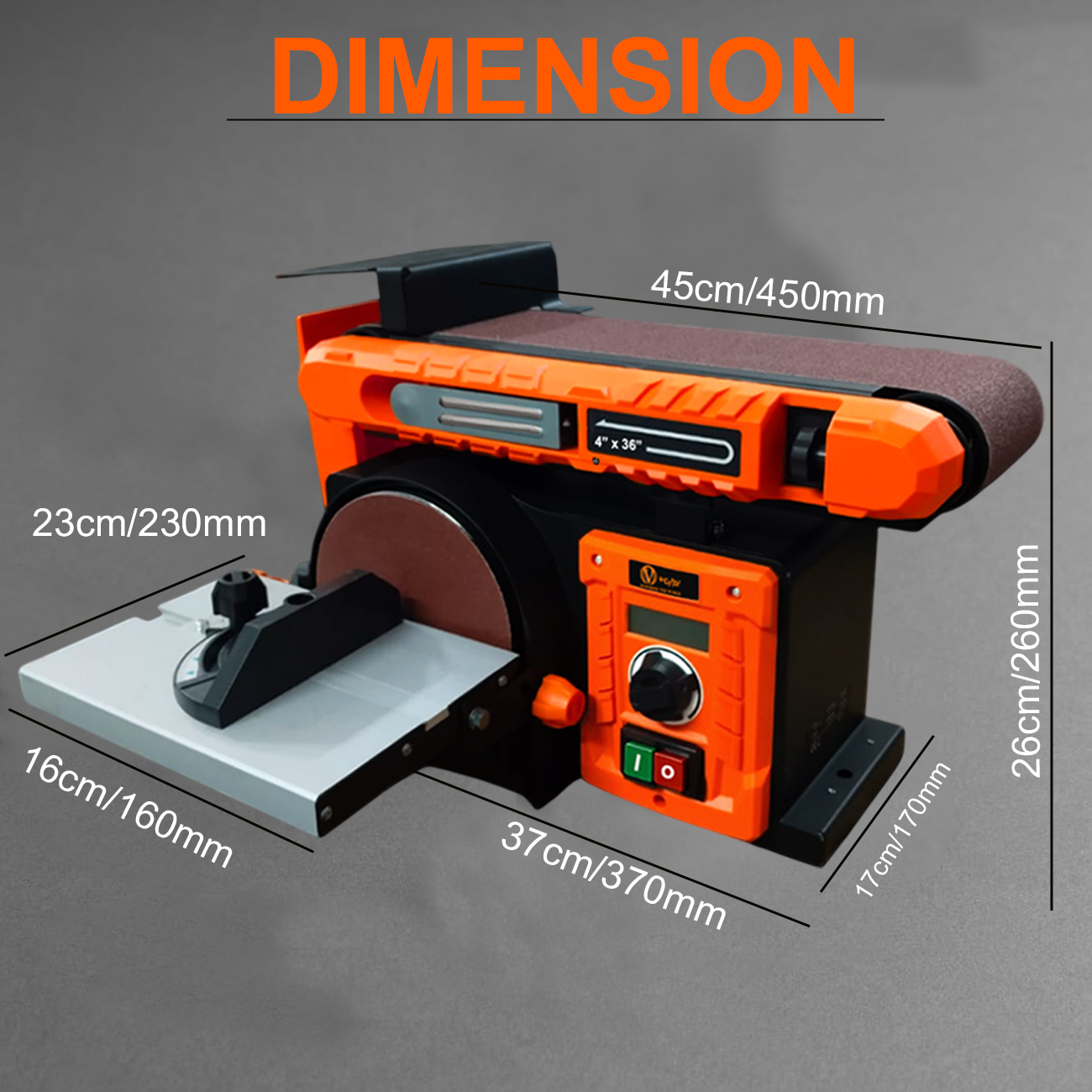 VOLTZ VZ-BSH1510 New 400W Electric Belt Grinder Sander 4”x 36” in. Belt & Disc Sander 6” Bench Sanding Machine With Speed Controller Workshop Grinding Machine