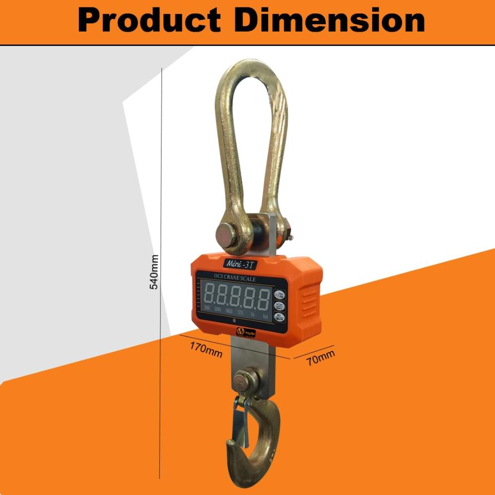 VOLTZ 3 Ton Mini Crane Scale, Hanging Scale Industrial Light Duty, Digital Crane Scale with Remote Control, Hardened Nylon case & LED Screen, 6600 lbs/3000 kg,High Precision for Construction
