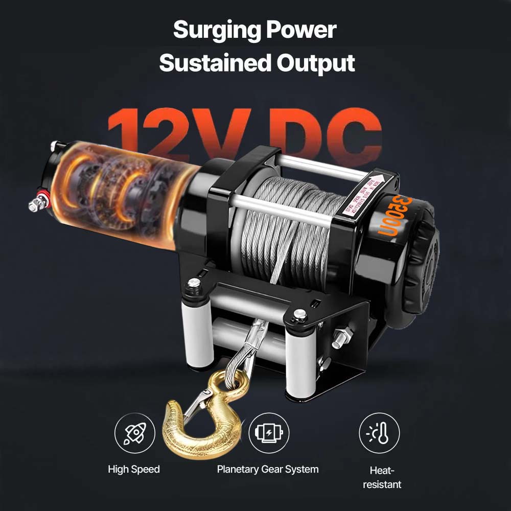 VOLTZ EWS-3500U 12V Electric winch with steel rope (1590kg) single line, battery-operated Remote control winch Cable (10M)/5.3mm alloy steel