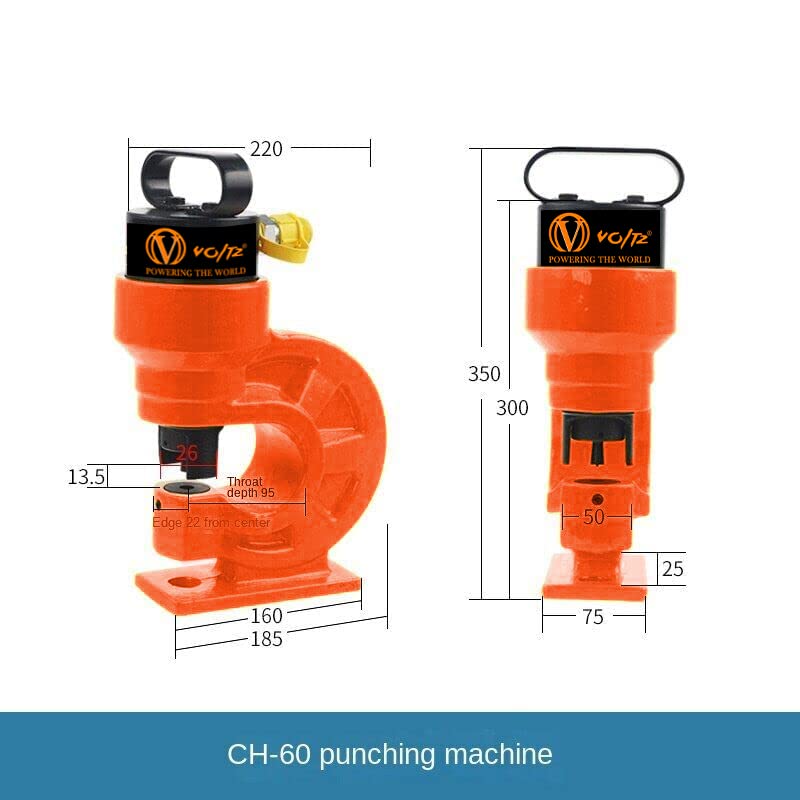 VOLTZ CH-60 + CP-700 Hand Pump Hydraulic Knockout Punch Tool 31 Ton Hole Digger Force Puncher Iron Plate Max 10mm Thickness Hole Punching Machine
