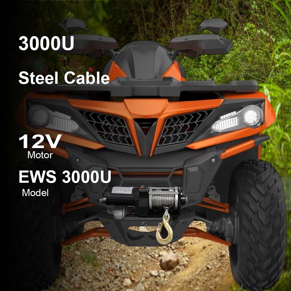 VOLTZ VZ-3000LBS 12V Electric winch with steel rope (1361kg) single line, battery-operated Remote control winch Cable (8M)/4.8mm alloy steel