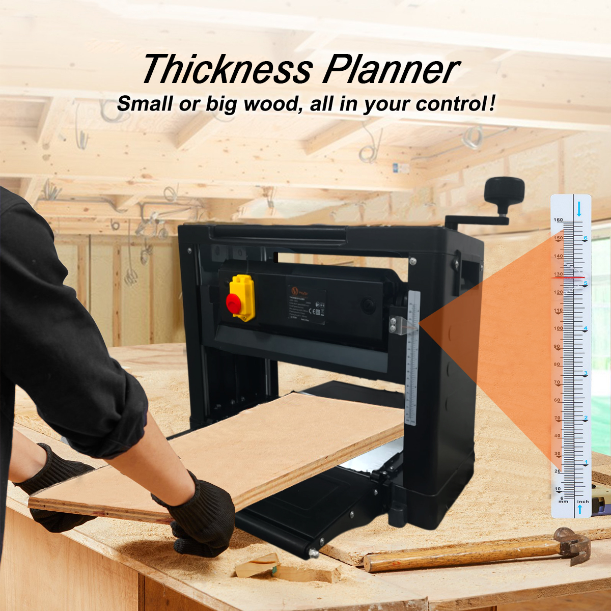 VOLTZ VZ-TP-2000 Benchtop Planer 13" Thickness 2000W, 8000RPM Woodworking Planer 6m/min Speed Extended Infeeding Table Iron Stand Dust Exhaust