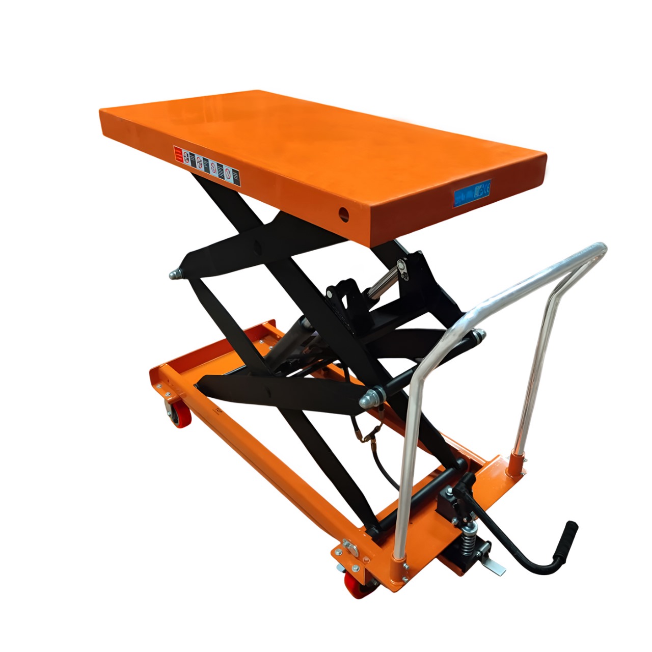 VOLTZ 1000Kg Hydraulic Lift Trolley Max Height 1700 mm Manual Scissor Lift Table w/ 4 Wheels and Foot Pump, Elevating Hydraulic Cart for Material Handling, Orange
