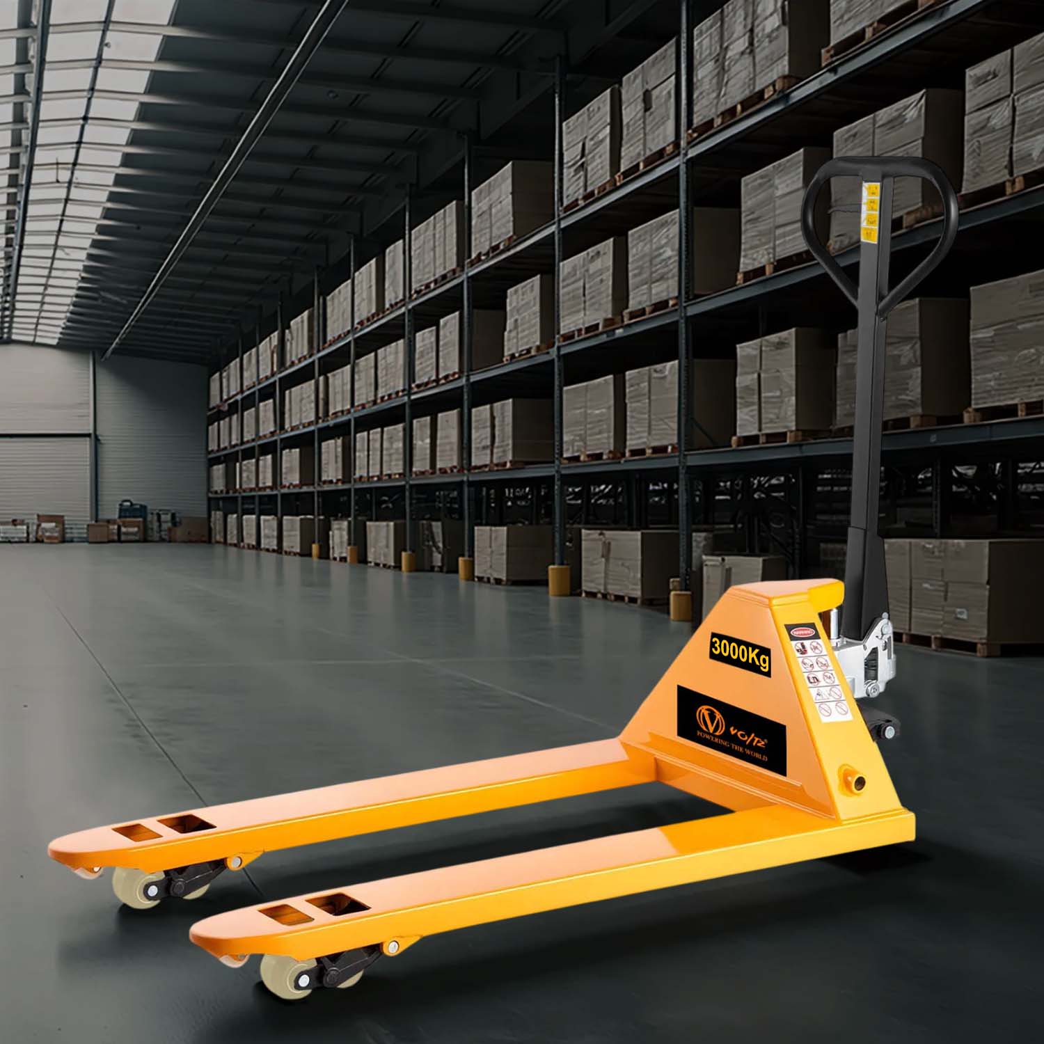 VOLTZ PT-3 Ton Hydraulic Hand Pallet Truck 3000kg Lift Height 200mm, Fork Size 1350x540x12000mm Heavy Duty 3 Stage Lever Manual Use for Warehouse, Factory Operations