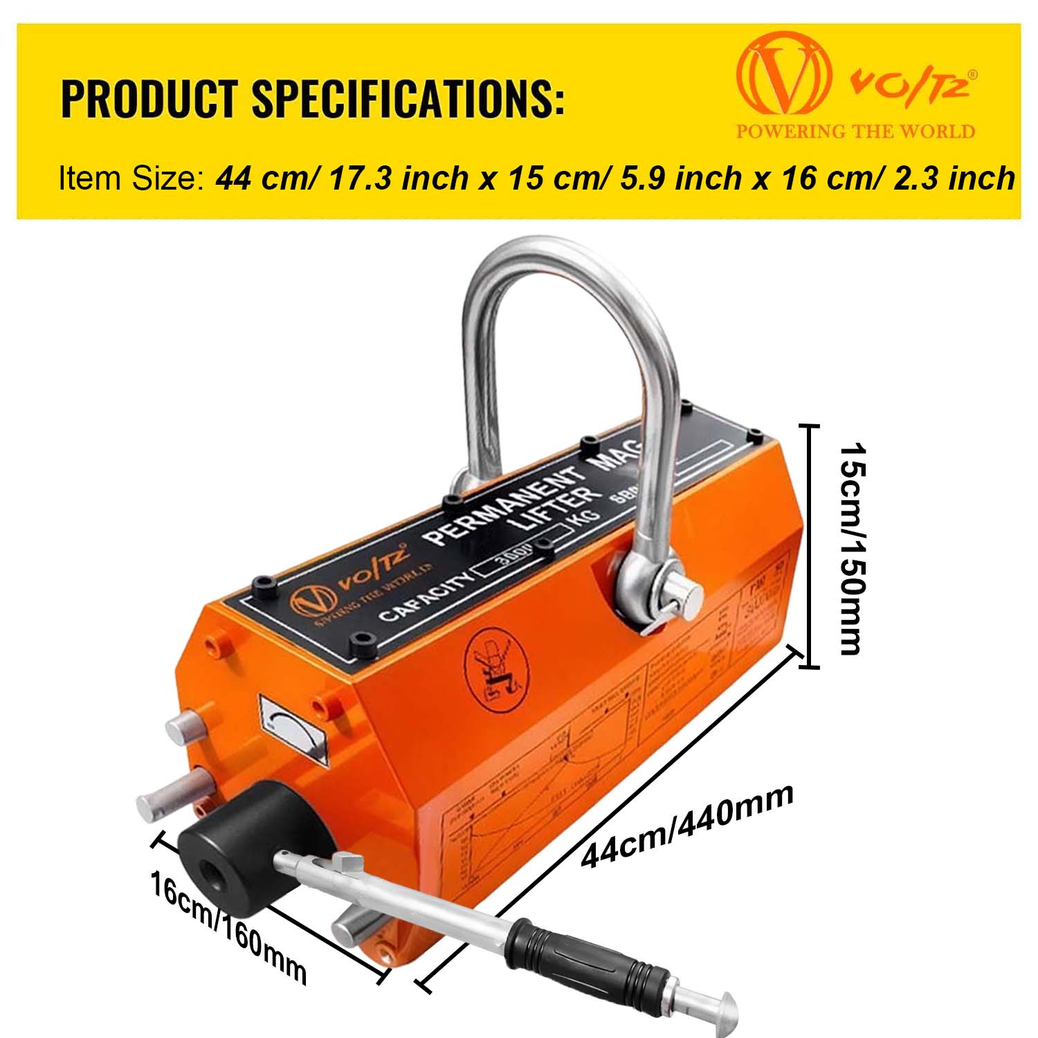 VOLTZ VZ-MPL-3Ton Permanent Magnetic Lifter (3000kg) Metal Plate and Cylinder Magnetic Lifting Crane Hoist Heavy Duty with Safety Lock Industrial Use