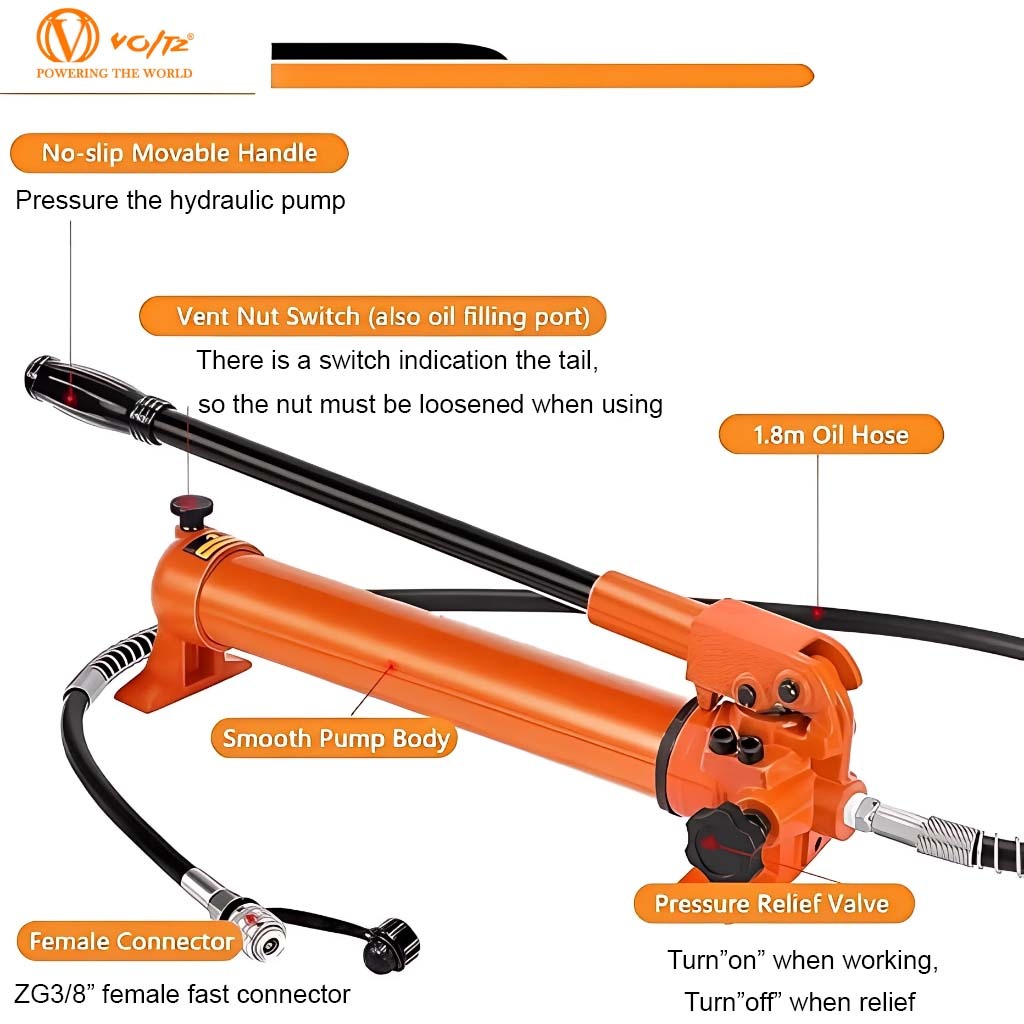 VOLTZ VZ-SN-3050 Hydraulic Lifting Jack with CP-700 Hydraulic Pump Single Acting Lock Nut lifting Stroke 50MM Lift Cylinder Jack Solid 10TON (2inch)