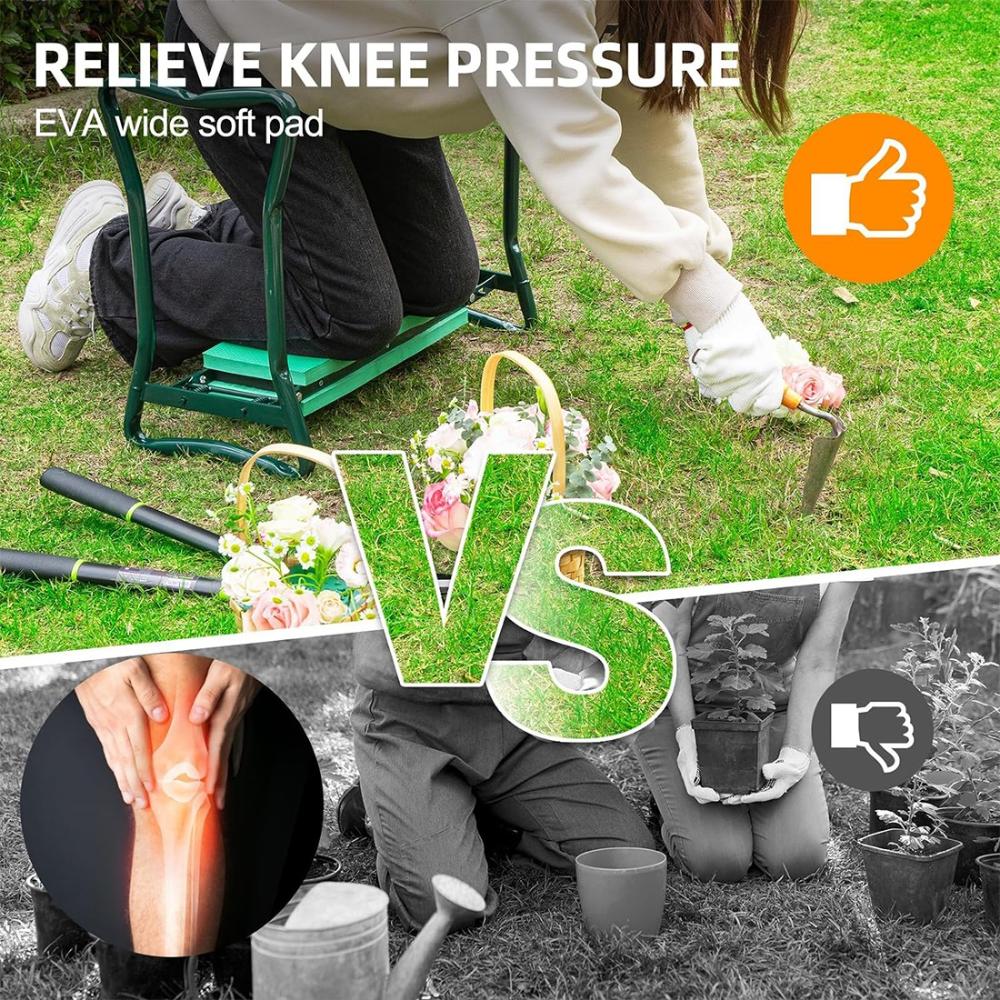 VOLTZ WB0001 Garden Kneeler and Seat - Foldable Garden Bench Stool with Soft Kneeling Pad, 6 Garden Tools, Tool Pouches and Gardening Glove for Men, Gardening Gifts for Women, Protecting Your Knees & Back