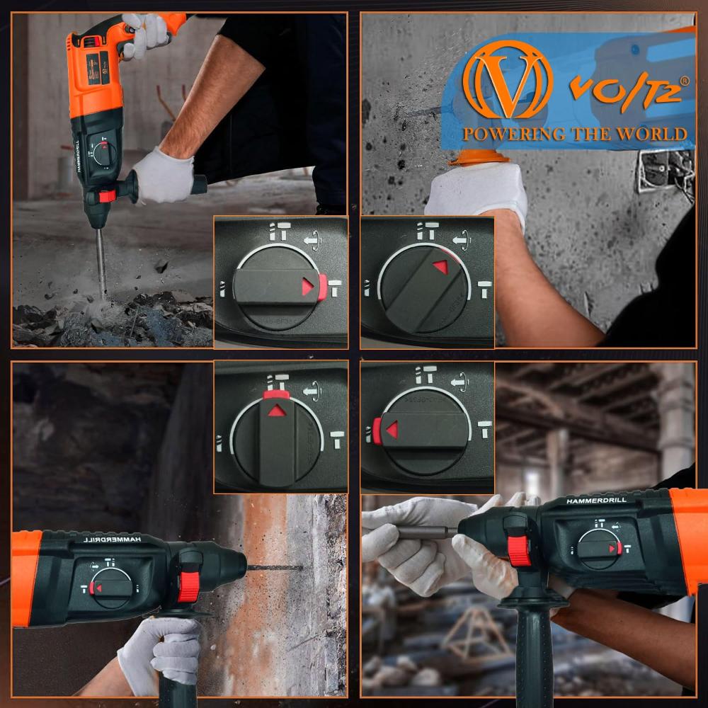 VOLTZ VZ-RH26 Rotary Hammer with 3 Modes, 1300W, Copper Armature, SDS Plus Chuck :26 mm, 950 RPM, Impact Energy 3J with Vibration Control Selector with Forward/Reverse Switch