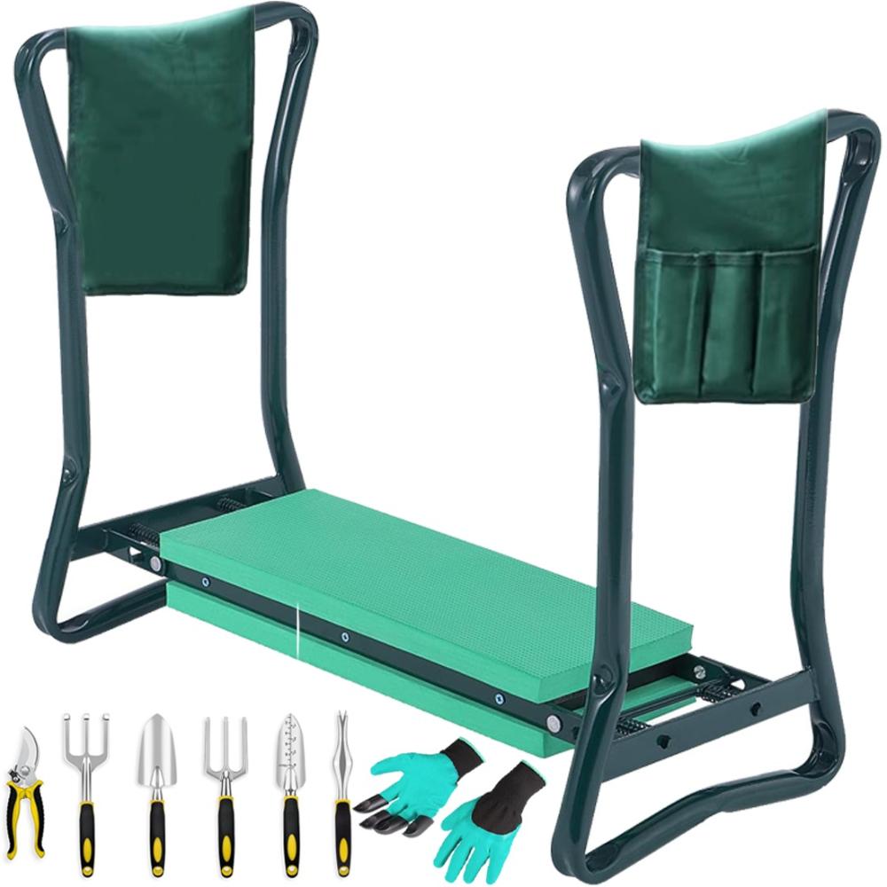 VOLTZ WB0001 Garden Kneeler and Seat - Foldable Garden Bench Stool with Soft Kneeling Pad, 6 Garden Tools, Tool Pouches and Gardening Glove for Men, Gardening Gifts for Women, Protecting Your Knees & Back