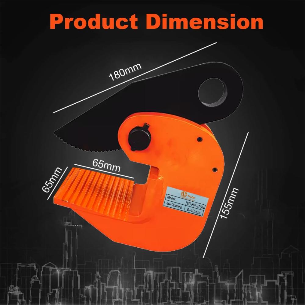 VOLTZ VZ-HH-2 Ton 4400 lbs Horizontal Plate Lifting Clamp Jaw Opening 0-40mm Sheet Metal Lifting Clamp with Flexible Ring Metal Steel Plate Lifting hooks Lifters Heavy Duty