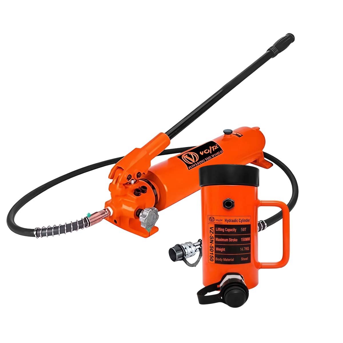 VOLTZ VZ-SN-50150 Hydraulic Lifting Jack with CP-700A Hydraulic Pump Single Acting Lock Nut lifting Stroke 150MM Lift Cylinder Jack Solid 50TON (6inch)