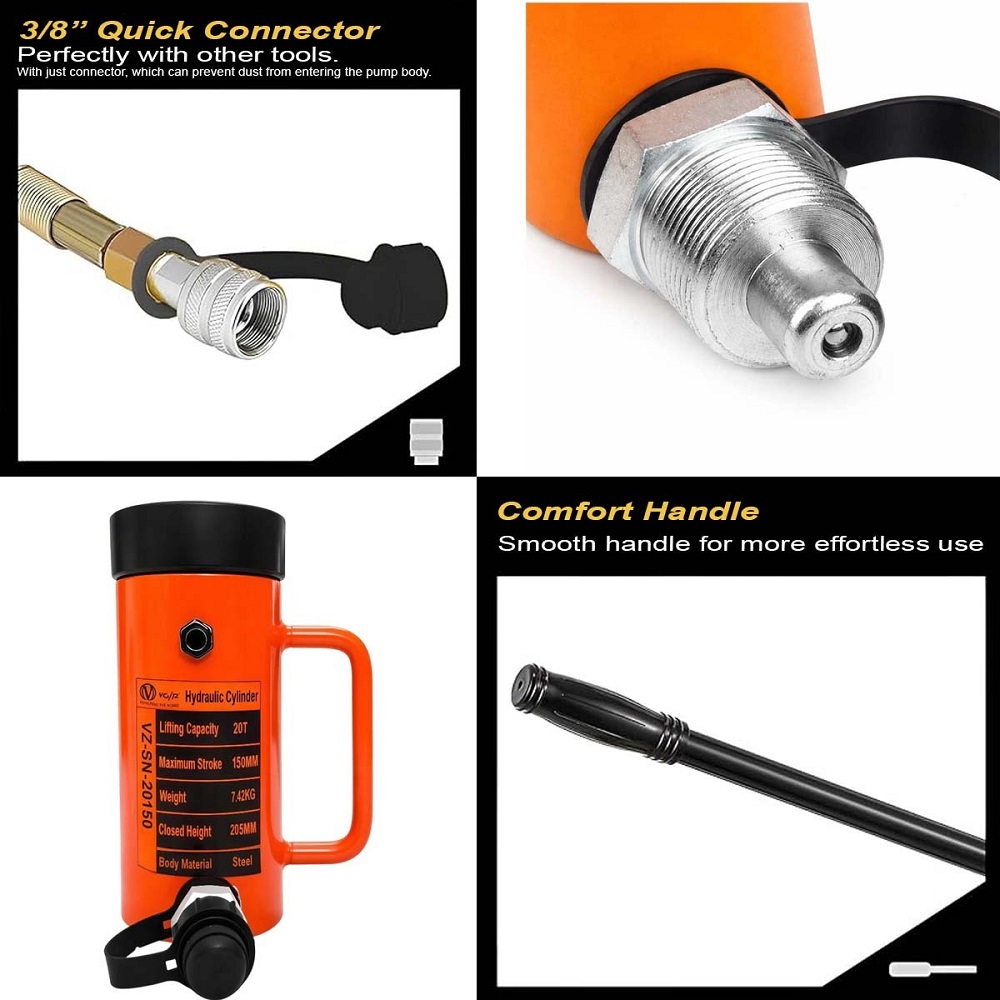 VOLTZ VZ-SN-20150 Hydraulic Lifting Jack with CP-700 Hydraulic Pump Single Acting Lock Nut lifting Stroke 150MM Lift Cylinder Jack Solid 20TON (6inch)