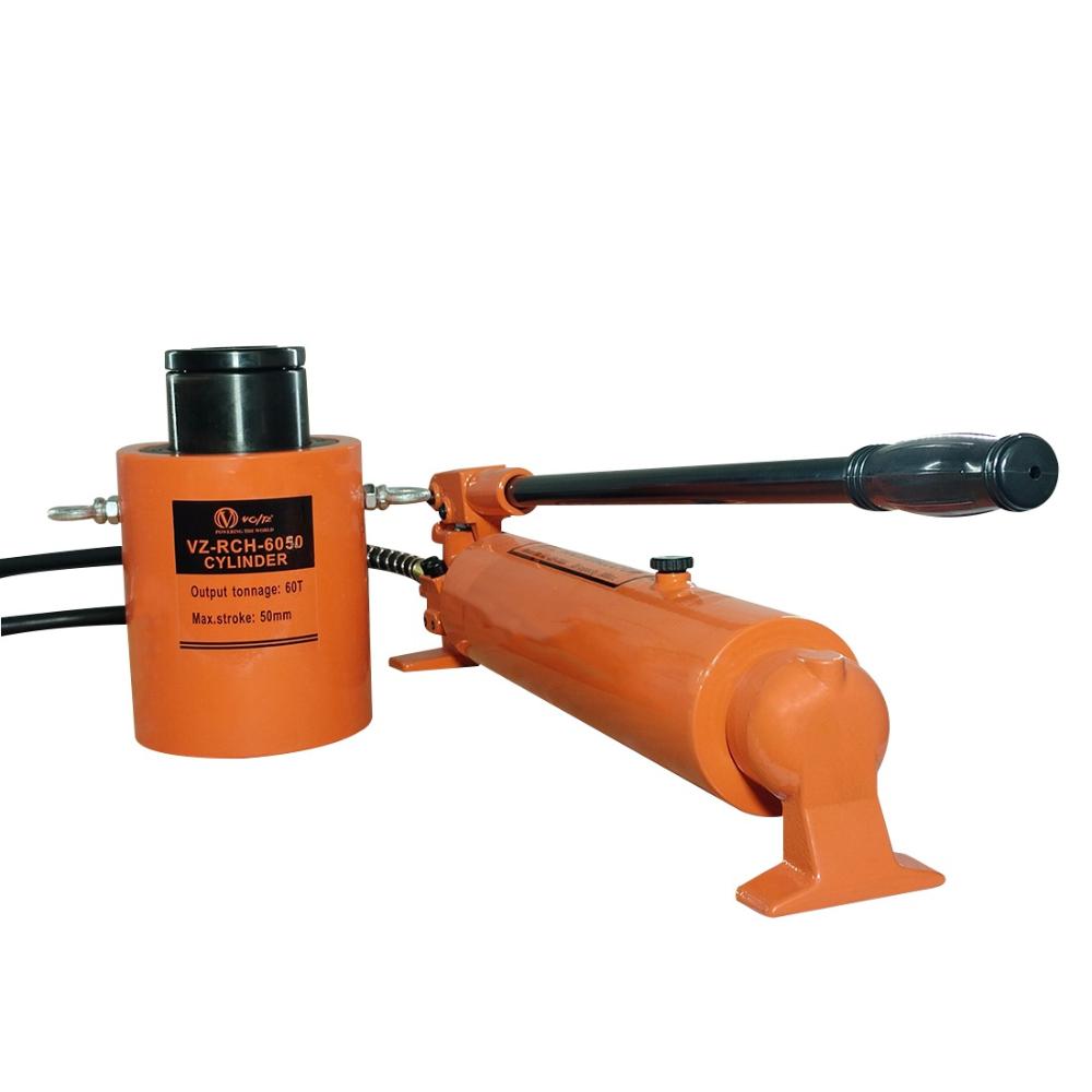VOLTZ VZ-RCH-6050 Hydra Hole Cylinder Jack with CP 700A Hydraulic Pump Single Actinulic Hollowg Ram 50mm Lifting Hydraulic Cylinder Jack Solid with Hand Pump 60 TON (2inch)